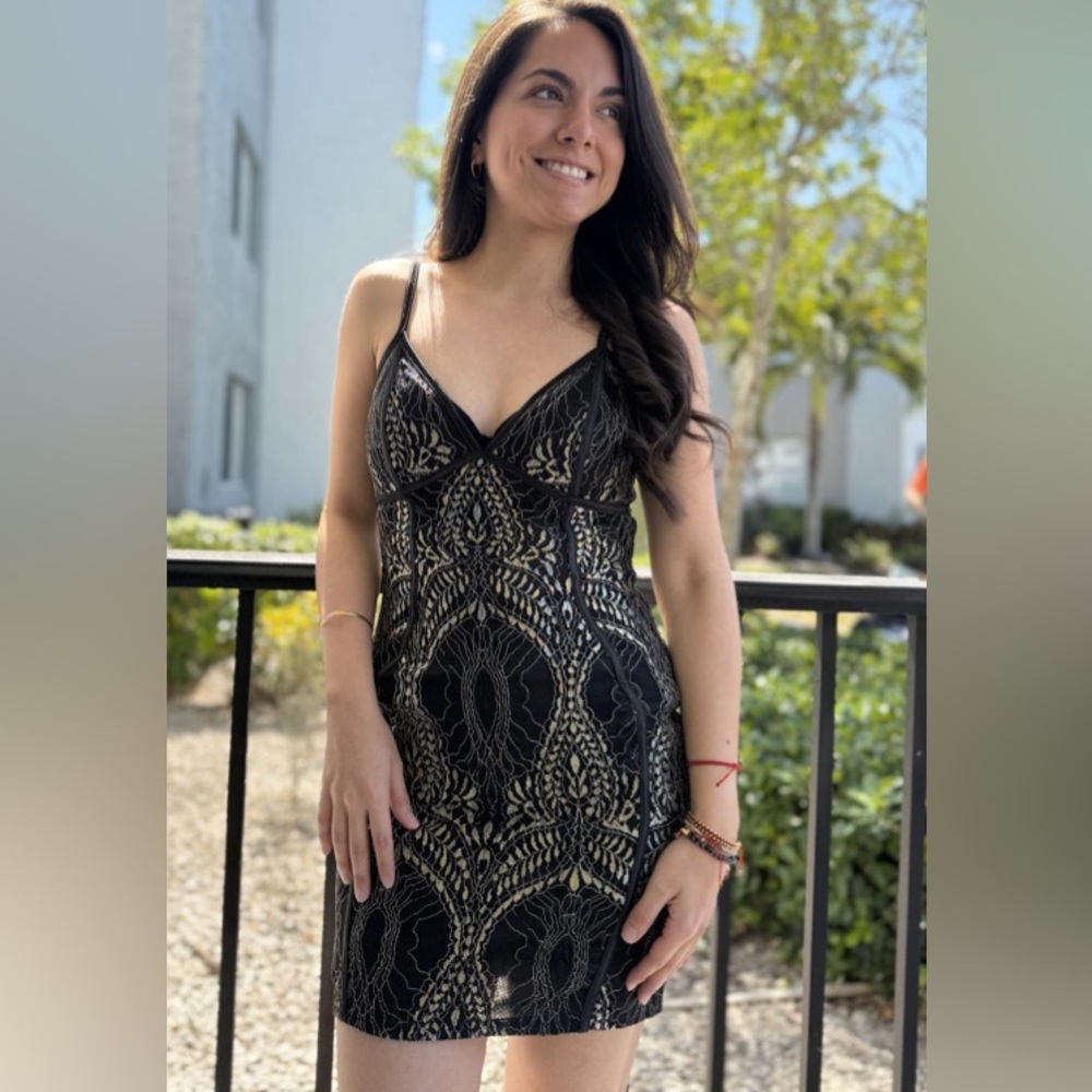 Entry Black and Gold Sequin Mini Dress Cocktail